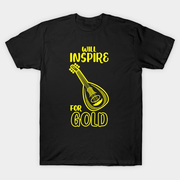 Will Use Bardic Inspiration for Gold Bard Lute Class Dungeon Tabletop RPG TTRPG T-Shirt by GraviTeeGraphics